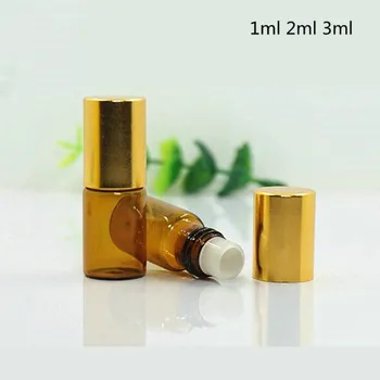  en-gros de 10ps/lot 1 ml 2 ml 3 ml Amber Clar recipient mini-flacon Ulei Esențial de Sticlă Roll-On reîncărcabile Sticle cu capac de aur