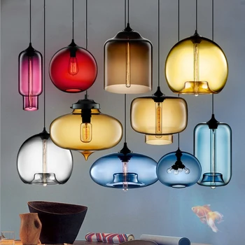  Europa de nord Simplu de Sticlă Transparentă Perdeaua de Lumini Pentru Sala de Mese Colorate acvariu Cablu Pandantiv Lampă de Sticlă Clară