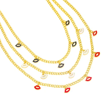  EYIKA de Moda de Lux de Culoare de Aur Cubanez Lanț Cravată Colier pentru Femei Rosu Alb Negru Email Multiple Buzele Pandantiv Petrecere Bijuterii