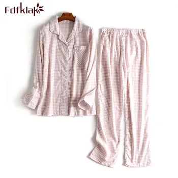  Fdfklak Primavara toamna femei pijama set maneca lunga bumbac, pijamale costum homewear haine de mari dimensiuni pijama femei, pijamale