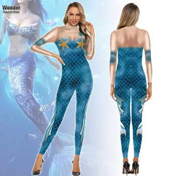  Femei Animale Solzi de Pește Sirena de Imprimare 3D Salopeta de Halloween Cosplay, Costume Party Joc de Rol Dress Up Bodysuit Outift