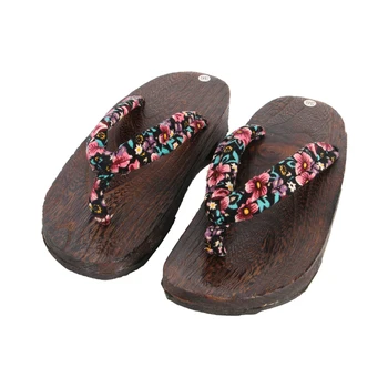  Femei Casual de Vara Papuci din Lemn Natural Imprimeuri Florale Tesatura de Bumbac Med Toc Sandale/Flip-Flops Japonia Geta Cosplay Pantofi