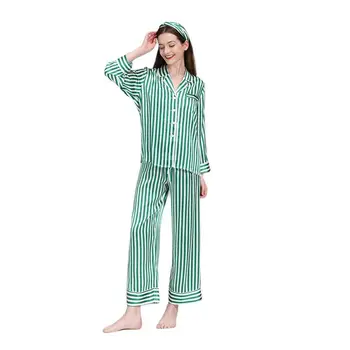  Femei Cu Dungi Pijamale De Mătase Primavara-Vara V-Neck Femei En-Gros De Două Piese Culoare Solidă Homewear