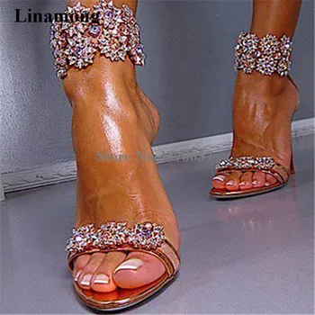  Femei De Lux Fermecător Stras Toc Înalt Sandale Glezna Curea Cu Margele De Cristal Subțire Sandale Cu Toc Pantofi De Nunta, Pantofi Rochie