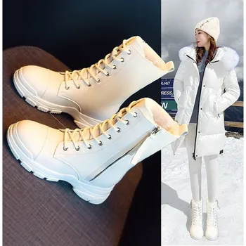  Femei de moda cizme 2021 iarna noi cu talpi groase confortabil casual, cizme cap rotund culoare solidă fermoar lateral cizme Martin femei