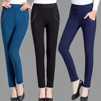  Femei de Înaltă Talie Pantaloni Casual 2022 Nouă Primăvară de Toamnă Elasticitatea Direct Pantaloni Pantaloni Slim Femei Kaki Negru XL-5XL