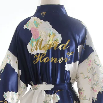  Femei din Satin de Nunta de domnisoare de Onoare Halate de domnișoară de Onoare Florale Halat de baie Scurt Kimono-Halat de Noapte Pijamale Moda Halat