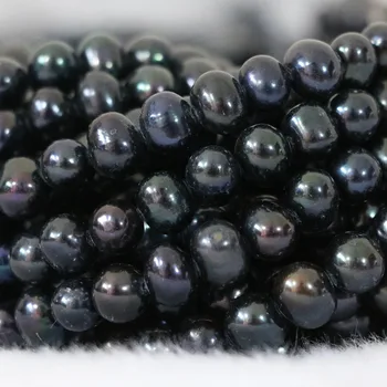  Femei elegante bijuterii de 7-8mm natural negru de apă dulce pearl rotund se potrivesc face Farmecul brățară colier margele vrac 15inch B1339
