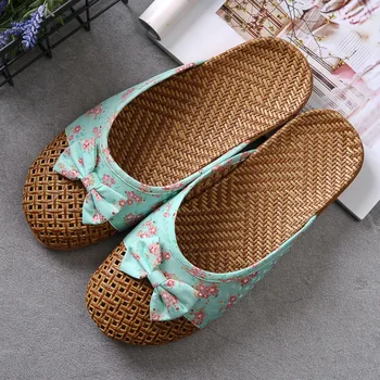  Femei In Papuci Casual, Slide-Uri Florale Arc Lenjerie Casual Pantofi De Interior Femeie Sandale De Vara Zapatillas De Mujer