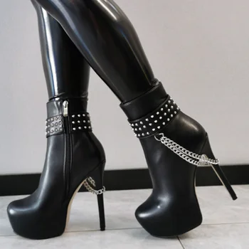  Femei modă. Glezna cizme toc Subțire Rotund deget de la picior Negru petrecere de moda de Aproximativ 15 cm tocuri Platforma Mare de pantofi 2022