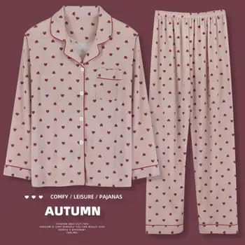  Femei Pijamale Moi Rever Imprimare Cardigan Body Set de Haine pentru Femei Pijamale de Toamna cu Maneci Lungi Homewear 2 Buc Set