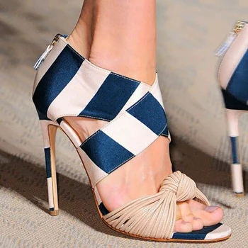  Femeii Arc-nod Catâr Pantofi de Vară de Culoare Amestecat Peep Toe Sandalias Mujer Tocuri inalte Sexy Rochie Sandale Cross-curea cu Fermoar Zapatos