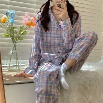 Fernan-coreean Carouri Pijamale Femei, Pijamale Toamna Pijama cu Maneca Lunga Pijamas Două Bucata Set îmbrăcăminte de noapte camasa de noapte Costum pentru Acasă Pijamale