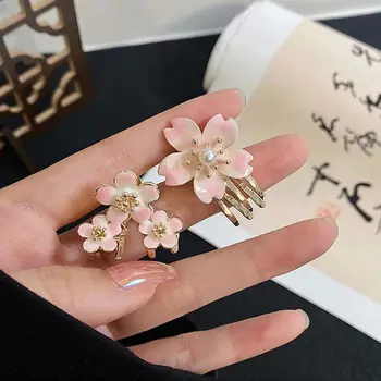  Fete Mici Cute Flori de Metal de Păr Gheare Cherry blossom Clipuri de Păr banda de Susținere Agrafe de Păr Oranment Moda Accesorii de Par