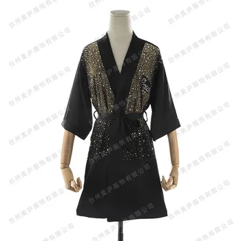 Fierbinte de lux Foraj de Mireasa Mini Halat de Baie, Rochie de Femei Kimono de Vară Yukata cămașă de noapte Lady Sleepshirts Cămașă de noapte M-XL