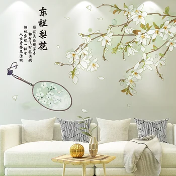  Flori Autocolante de Perete Stil Chinezesc Adolescent sufragerie Dormitor cu Canapea, TV Decor de Perete de Artă Vinil Autocolante pentru Mobila Tapet