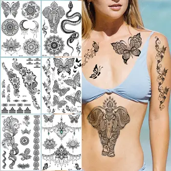  Fluture Totem Tatuaje Temporare Pentru Femei Fete Realist Șarpe, Elefant Lotus Henna Tatuaj Fals Autocolant Piept Brațul Tatuaje 3D