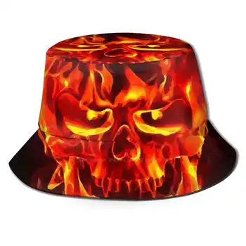  Flăcări Pliabil Panama Pălărie Găleată Cap De Craniu Schelet Moartea Halloween Cranii De Mort De Groază Înfricoșător Oase Monstru Infricosator Punisher