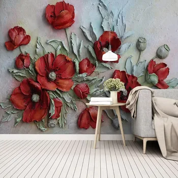  Fotografie Tapet 3D Stereo Relief de Porumb Roșu de Mac, Flori de Frescă Living Nunta Casa Dormitor Romantic Decor Acasă gazete de Perete