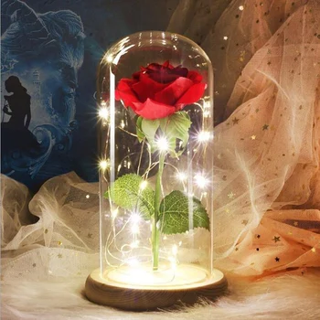  Frumoasa Si Bestia de Simulare a Crescut În LED Cupolă de Sticlă pentru Totdeauna Trandafir Rosu Ziua Îndrăgostiților, Ziua Mamei Speciale Cadou Romantic