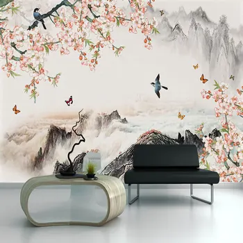  Fără sudură wallpaperNew Chineză Jiangnan Flori și Păsări Ilustrare Pictura Peisaj Living Fundal