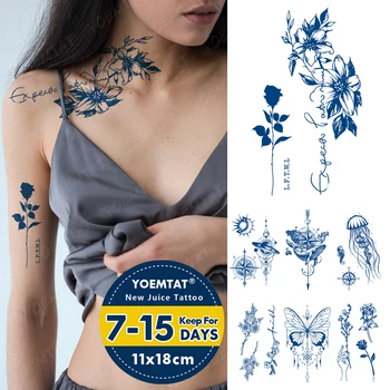  Genipin Pe Bază De Plante Impermeabil Tatuaj Temporar Autocolant Flori Balena Fluture Suc De Durată Cerneală Semi-Permanent Corpul De Artă Tatuaj Fals