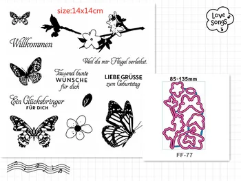  German Fluture Text Silicon Clar Cauciuc Foaie de Timbru se Agață Scrapbooking DIY Model Dragut Album Foto Hârtie Decor