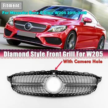  GT Stil Diamant Bara Fata Grila de Curse Gratar Pentru Pentru Mercedes Benz C Class W205 C200 C250 C300 C350 2015-2018 Cu Camera