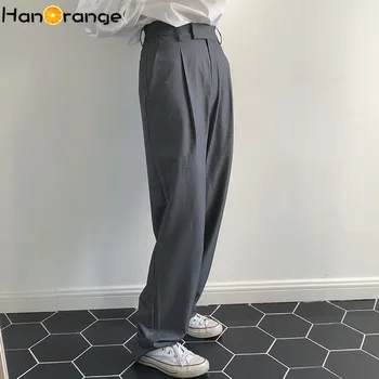  HanOrange Primăvară Ins Simplu Largi Picior Pantaloni OL Textura Pudrei de Înaltă Talie Pantaloni Casual Femei