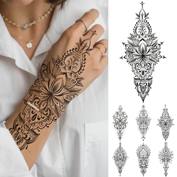  Henna Trase De Mână Totem Transfer Impermeabil Tatuaj Temporar Autocolant Femei Bărbați Mandala Mehndi Lotus Dantela Linia Corpului Arta Tatuaj Fals