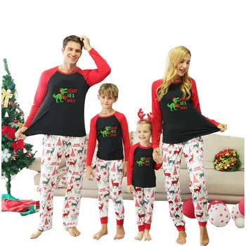  Iarna Bumbac Familie de Potrivire de Crăciun Pijama Set Bluza Print Topuri +pantaloni Xmas Familie Pijamale, haine de casă Nouă
