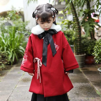  Iarna Fete Națională Chineză Stil Cald Parka Coat Fata Retro Roșu Haină Lungă Tradiționale, Plus Rochie De Catifea Brodat Haine