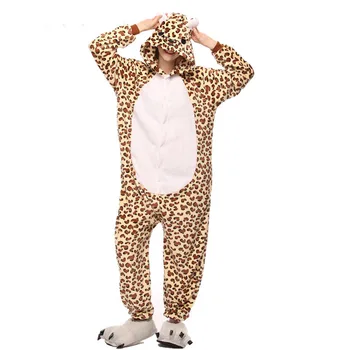  Iarna Flanel Kigurumi Femei Barbati Body-Uri De Desene Animate Drăguț Animal Leopard, Urs Set De Pijama Unisex Pijama Pijama Sleepwear