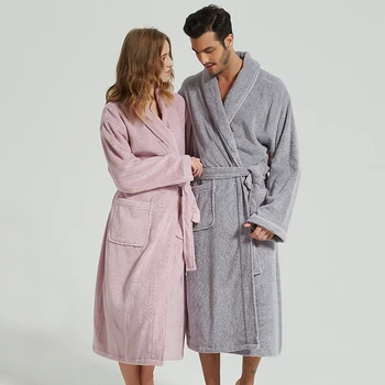  Iarna Halat de baie Femei Prosop Cald Fleece Barbati camasa de noapte, Halat de baie Kimono din Bumbac Halat de Pijamale Femei Haine de Acasă Alb