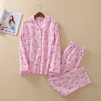  Iarna Pijamale Femei Din Bumbac 100% Lână Pijamas Roz Floral Maneca Lunga, Pijamale Femei Pijama Mujer Set Pijama Pantaloni De Pijamale