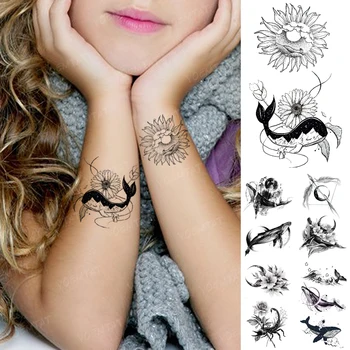  Impermeabil Tatuaj Temporar Autocolant De Floarea-Soarelui Balena Ocean Tatuaj Braț Mână Mici Mini Corpului Fals Tatoo Barbat Femeie Copil Tatuaje 2021