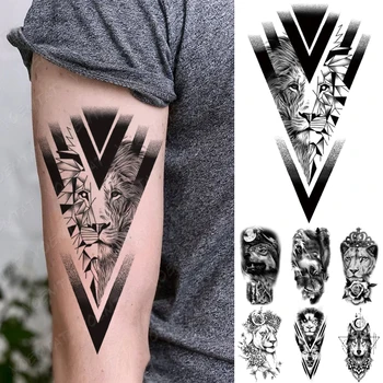  Impermeabil Tatuaj Temporar Autocolant Triunghi Geometrice Leu Coroana Lup, Tigru Bufnita Flash Tatuaj Femei Bărbați Brațul De Arta Corp Tatuaje False