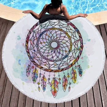  INS Fierbinte Dreamcatcher Print Rotund Mandala Tapiserie de pe Perete Plaja de Nisip Mat Prosop Șal Yoga Mat