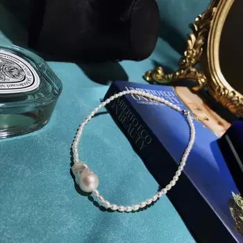  INS stil Alesi alb Baroc de apă Dulce Colier de perle,scurt, dimensiune Naturale Heteromorphic Perle bijuterii femei ornamente
