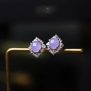  Inspirație ambarcațiuni de argint incrustate cu cristale naturale de calcedonie violet geometrice cercei stud rafinat farmecul doamnelor bijuterii