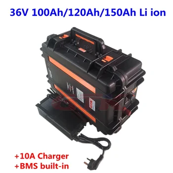  IP67 rezistent la apa 36V 100Ah 120Ah 150Ah Litiu-ion 3.7 V Li-po battery pack pentru 3000W barci de pescuit tractate mortor+Incarcator de 10A