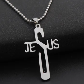  Isus Scrisoare din Oțel Inoxidabil Colier Alfabetul Inițial Cuvântul Salvator Rece Credința Religioasă Creștină Cruce Coliere pentru Bărbați