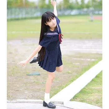  Japoneze Uniforme Școlare, pentru Fete Drăguț Lung-lungime Marinar Topuri Fusta Plisata Seturi Complete Pentru JK Costum Serie D-0180