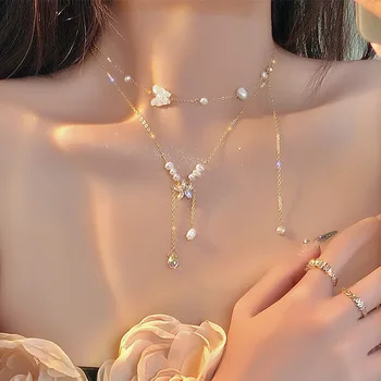  Japonia coreea Noi de apă Dulce Pearl Ciucure Zirconia Floare Colier Pentru Femei Bijuterii de Moda Boucles d'oreilles Brincos