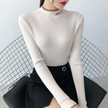  Jumătate de înaltă gât pulover femei bottom camasa maneca lunga cu 2019 toamna iarna nou stil de aer se potrivesc strâns unită