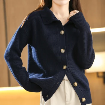  Jumătate-de Înaltă Rever Lână Cardigan pentru Femei de Toamna/Iarna 2021 Nou Liber Tricotate Pulover Gros Stil coreean Leneș Pur Stil Sacou de Culoare