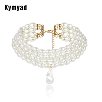  Kymyad Cravată Colier Pentru Femei Multistrat Collier Femme Imitație Pearl Indesata Coliere Collares Nunta Nupțial Bijuterii Colier