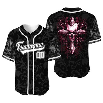  Lanț negru Craniu de Om de Baseball Tricou Personalizat Plus Dimensiune Echipă super Tricou de Vară Sport T-shirt XXXXXXXL Uniforma de Baseball