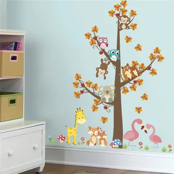  Lovely Animale De Pădure De Pomi Fructiferi Autocolant De Perete Pentru Copii De Gradinita Cameră Dormitor Decor Acasă Desene Animate Opera De Artă Murală Decalcomanii