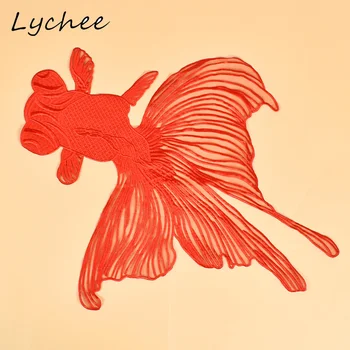  Lychee Vintage din Fire de Poliester cu pești Roșii Patch-uri DIY Meșteșug Geanta unei Femei de Îmbrăcăminte Cusut Pe Decor Pânză Aplicatiile Insigna
